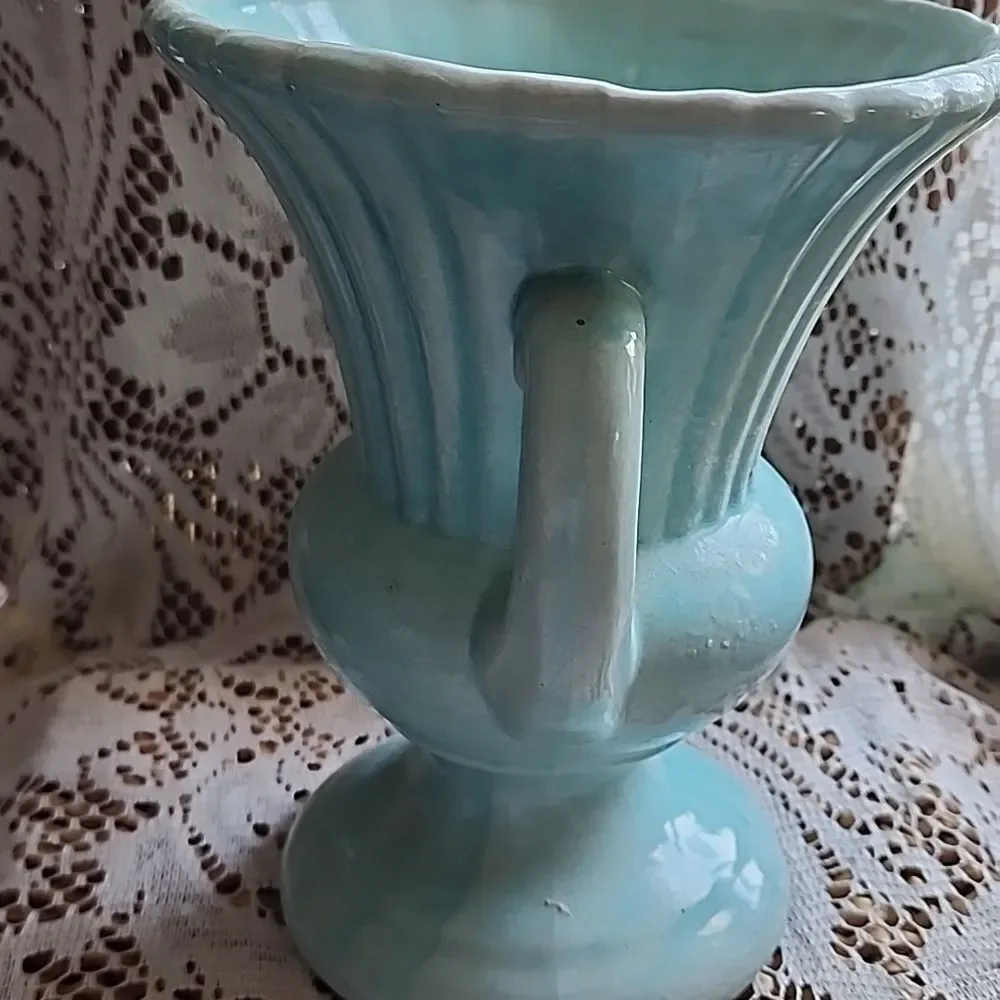 Vintage Ceramic Robin Egg Blue Urn/Vase - Picture 7 of 13